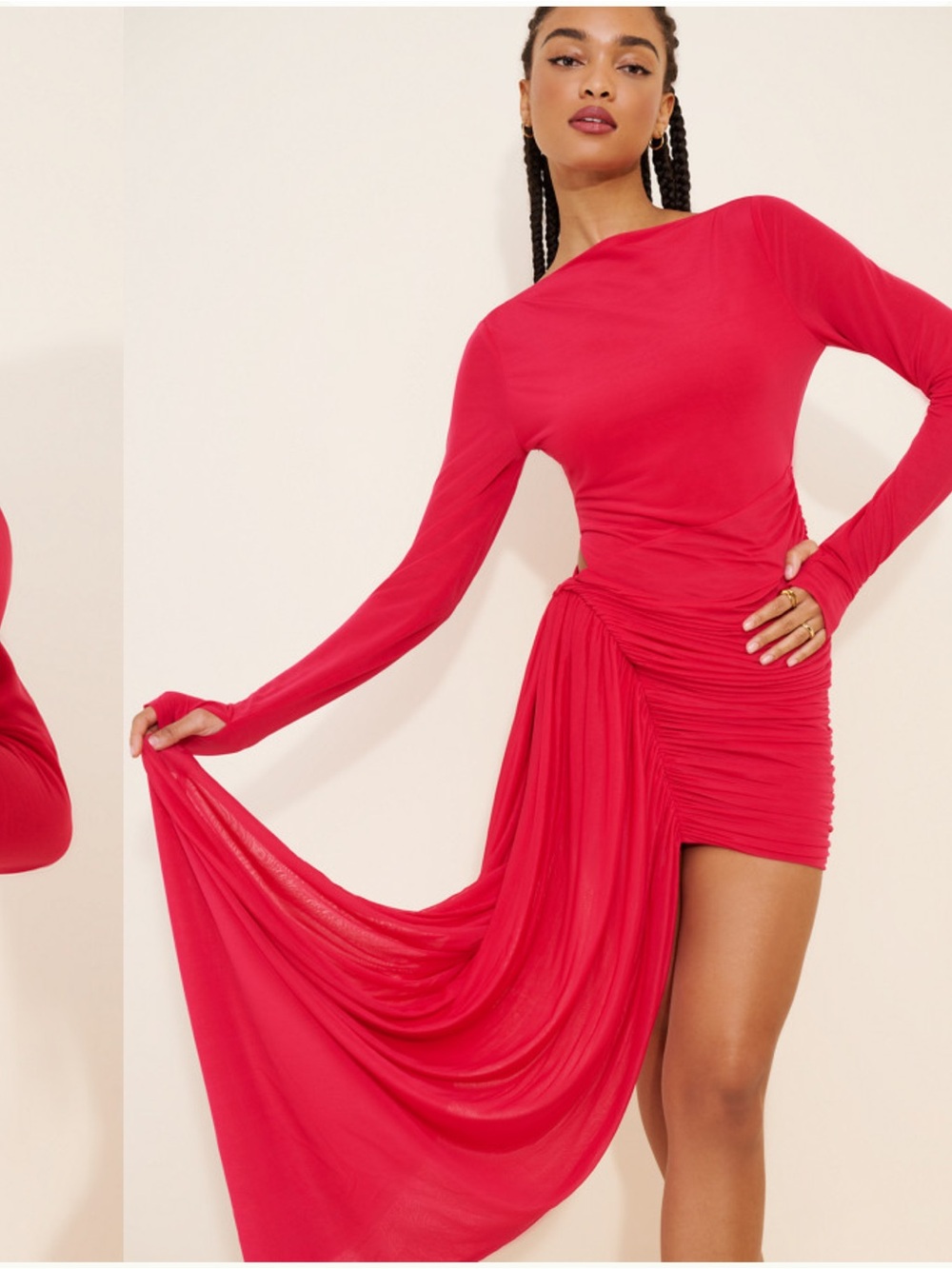 MISHA COLLECTION Red Asymmetrical Draped Mini Dress